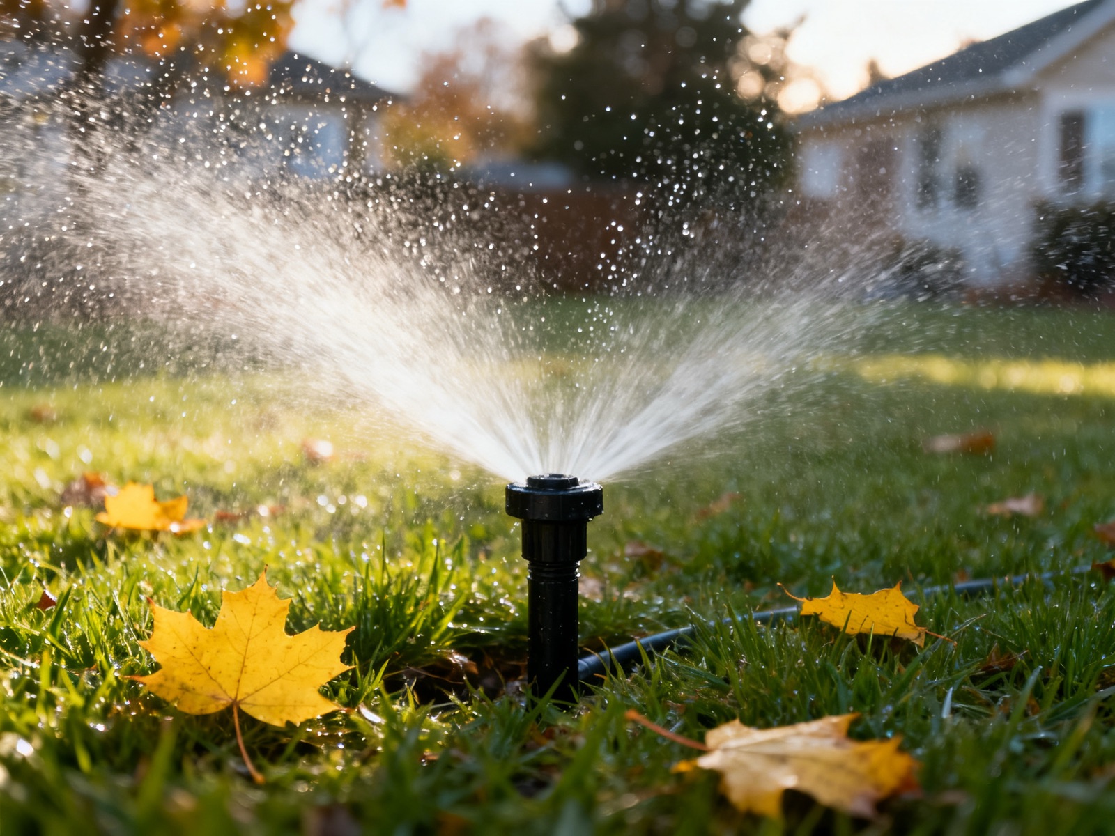 Sprinkler head blowing out air and mist